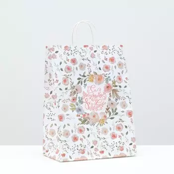 Пакет крафт "С праздником 8 марта", крученая ручка 22 х 12 х 29 см