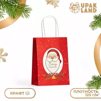 Пакет бумажный подарочный новогодний крафт «Санта» 120 г/м 15821 см