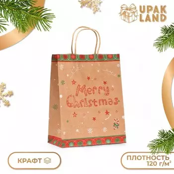 Пакет бумажный подарочный новогодний крафт «Счастливого Нового Года», 272111 см