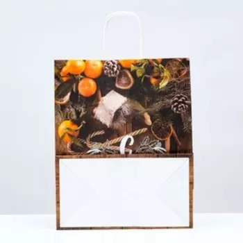 Пакет крафт "Уютный новый год" 22 х 12 х 27 см