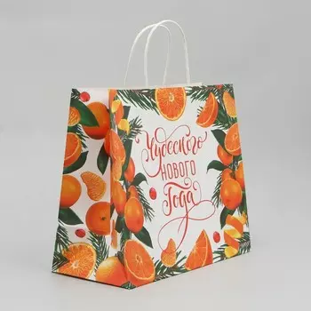 Пакет подарочный новогодний крафтовый «Чудесного Нового года», 32 х 28 х 15 см