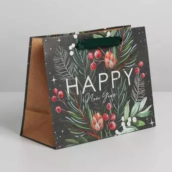 Пакет крафтовый горизонтальный «Happy New Year», MS 23 × 18 × 10 см