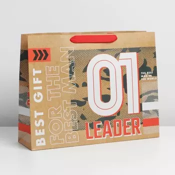 Пакет подарочный крафтовый горизонтальный, упаковка, «Номер один», L 31 х 40 х 11,5 см