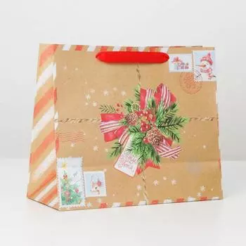 Пакет крафтовый горизонтальный «Рождественская почта», ML 27 × 23 × 11.5 см