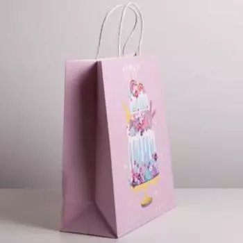 Пакет крафтовый Happy Birthday, 26 × 30 × 11,5 см