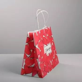 Пакет подарочный крафтовый, упаковка, I love you, 22 х 25 х 12 см