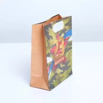Пакет подарочный крафтовый, упаковка, «Красная звезда», 12 х 15 х 5,5 см