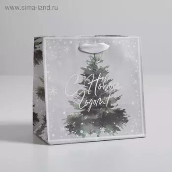 Пакет крафтовый квадратный «Еловый лес», 14 × 14 × 9 см