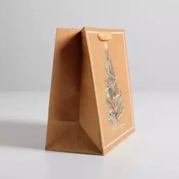 Пакет крафтовый квадратный «Ёлочка», 22 × 22 × 11 см