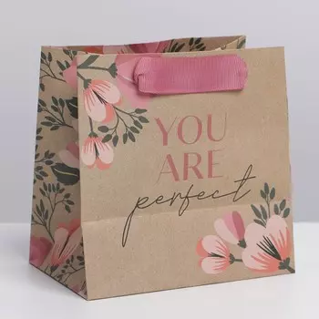 Пакет подарочный крафтовый квадратный, упаковка, «Perfect», 14 х 14 х 9 см