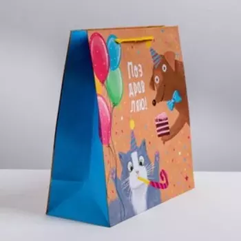 Пакет крафтовый квадратный «Поздравляю!», 30 × 30 × 12см