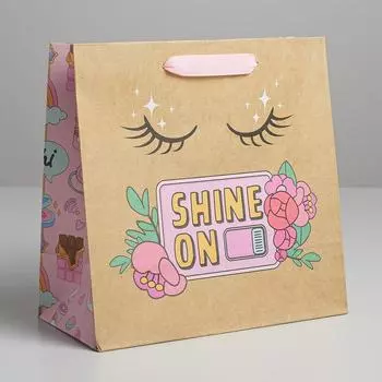Пакет крафтовый квадратный «Shine on», 22 22 11 см