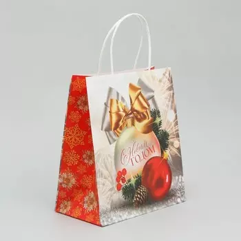 Пакет подарочный новогодний крафтовый «С Новым годом», 22 х 25 х 12 см
