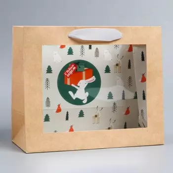 Пакет крафтовый с пластиковым окном «Rabbit», 24 х 20 х 11см
