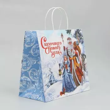 Пакет подарочный новогодний крафтовый «Сказочного Нового года», 32 х 28 х 15 см, Новый год