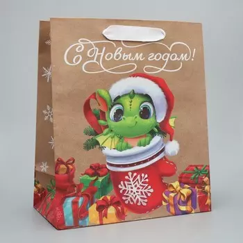 Пакет крафтовый вертикальный «Дракон», ML 23 27 11.5 см