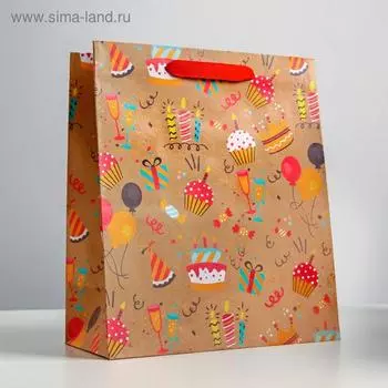 Пакет подарочный крафтовый, упаковка, Happy birthday, ML 23 х 27 х 11.5 см