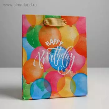 Пакет подарочный крафтовый вертикальный, упаковка, «Happy birthday», S 12 х 15 х 5.5 см