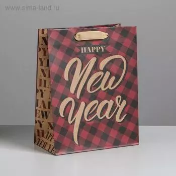 Пакет крафтовый вертикальный Happy new year, MS 18 × 23 × 10 см