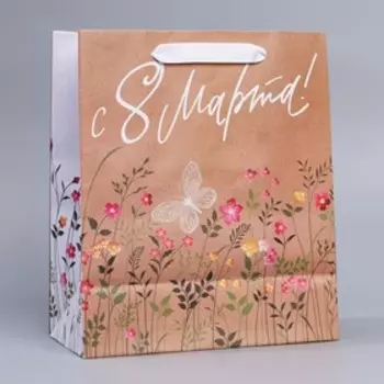 Пакет подарочный крафтовый вертикальный, упаковка, «Нежность», ML 27 х 23 х 11.5 см