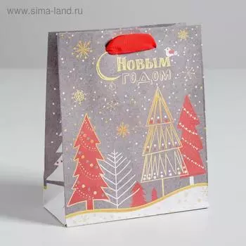 Пакет крафтовый вертикальный «Новогодние ёлки», S 12 × 15 × 5.5 см