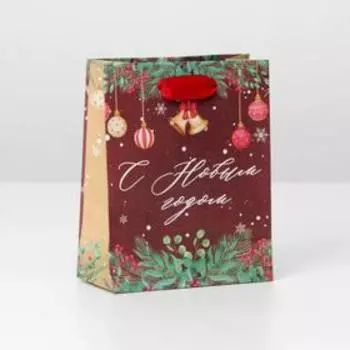 Пакет крафтовый вертикальный «Новогодняя ботаника», S 12 × 15 × 5.5 см