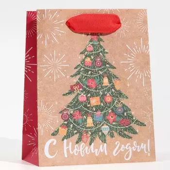 Пакет крафтовый вертикальный «Новогодняя ель», S 12 15 5.5 см