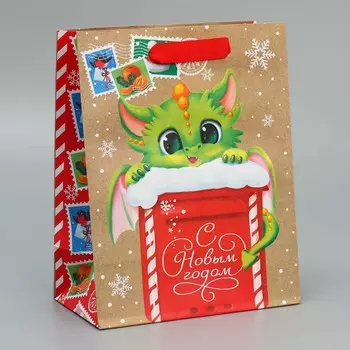 Пакет крафтовый вертикальный «Новогодняя почта», MS 18 23 10 см