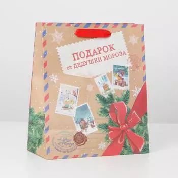 Пакет крафтовый вертикальный «Подарок от Деда мороза», ML 23 × 27 × 11.5 см