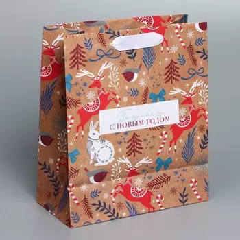 Пакет крафтовый вертикальный «Поздравляю», ML 23 × 27 × 11,5 см