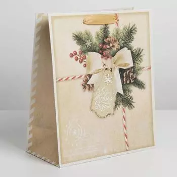 Пакет крафтовый вертикальный «Поздравляю с Новым годом!», ML 23 27 8 см