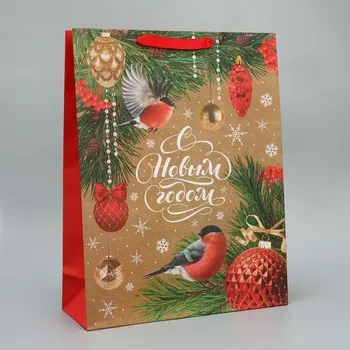 Пакет крафтовый вертикальный «Снегири», L 31 40 11.5 см
