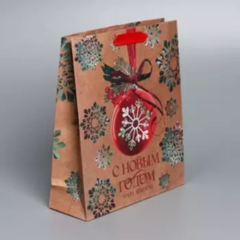 Пакет крафтовый вертикальный «Снежинка», M 26 30 9 см