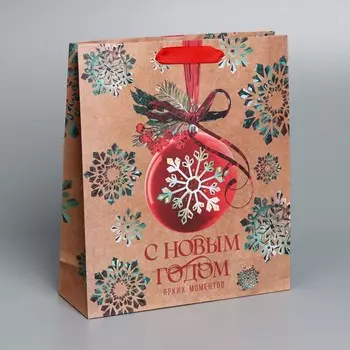 Пакет крафтовый вертикальный «Снежинка», M 26 30 9 см