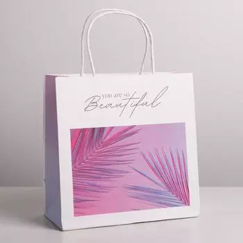 Пакет подарочный крафтовый, упаковка, «You are so beautiful», 22 х 22 х 11 см