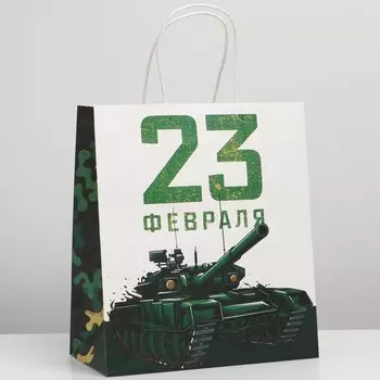 Пакет подарочный крафтовый, упаковка, «С 23 февраля», 22 х 25 х 12 см