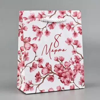 Пакет подарочный ламинированный «8 марта», S 12 х 15 х 5.5 см