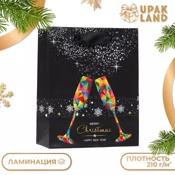 Новый год. Пакет ламинированный "Бокалы" 11,5 х 14,5 х 6 см