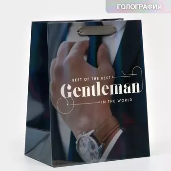 Пакет подарочный ламинированный, упаковка, «Джентельмен», радужная голография, MS 18 х 23 х 10 см