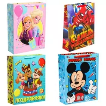 Пакет ламинированный, Эльза, Человек-паук, Щенячий патруль, Микки, 31х40х11,5 см, МИКС