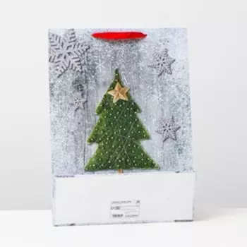 Пакет ламинированный "Ёлка с биссером" 31 х 42 х 12 см