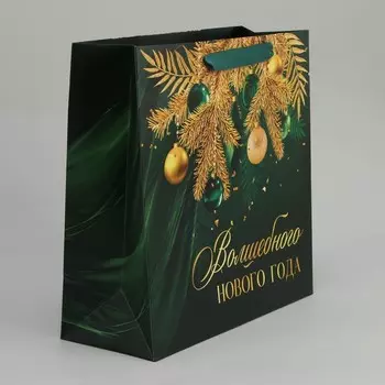 Пакет подарочный новогодний ламинированный квадратный Emerald, 30 х 30 х 12 см