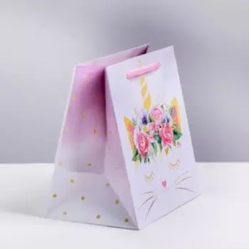 Пакет ламинированный квадратный «Кошка‒единорожка», 22 × 22 × 11 см