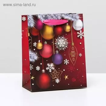 Пакет ламинированный "Новогодние игрушки", 11,5 x 14,5 x 6 см