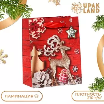 Пакет подарочный ламинированный «Новогодний олень», 11.514.56 см