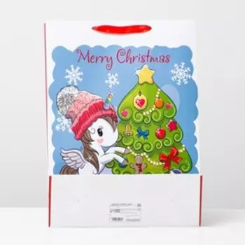 Пакет ламинированный "Новогодняя единорожка" 32 х 42 х 12 см