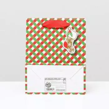 Пакет ламинированный "Новогодняя клетка", 11,5 x 14,5 x 6 см