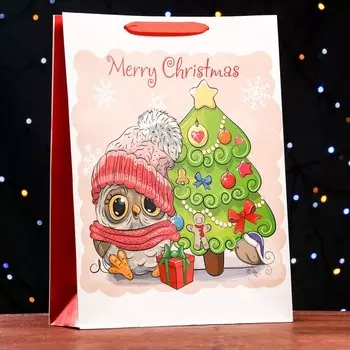 Пакет ламинированный «Новогодняя сова» 32 х 12 х 42 см