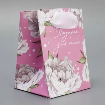 Пакет подарочный ламинированный, упаковка, «Пионы», 7 х 10 х 7 см