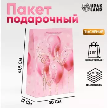 Пакет подарочный ламинированный «Праздничное настроение», розовый, 3041.512 см